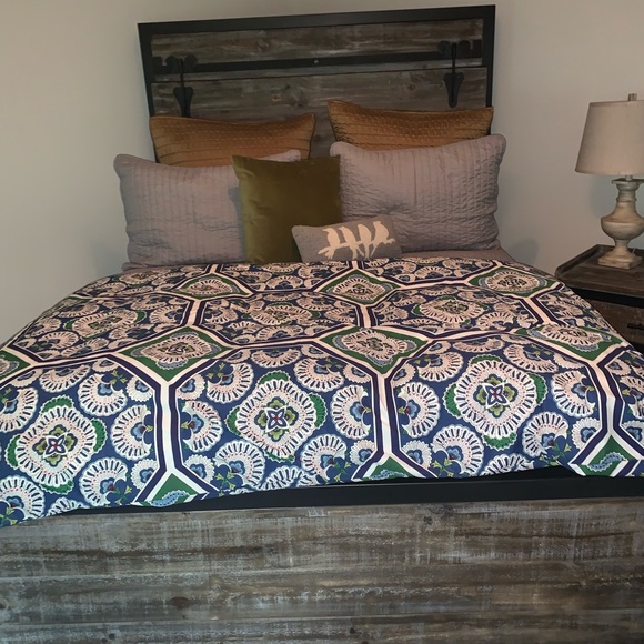 Pottery Barn Charlie Duvet Cover Set Green Blue Queen 2 Standard